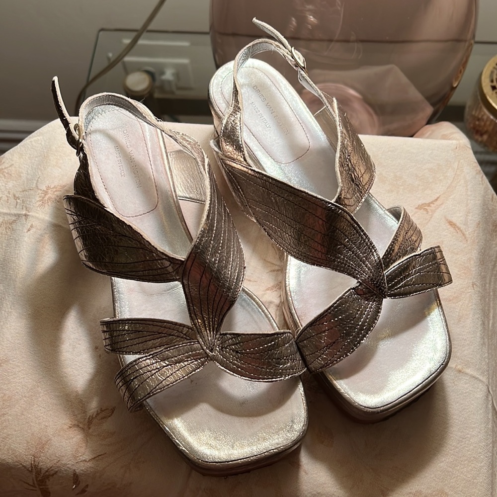 Dries Van Noten Metallic Platform Sandals Sz 36